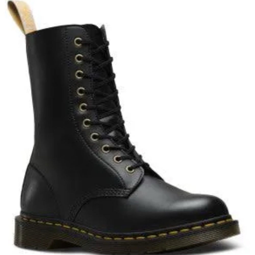 Dr. martens 10 hole vegan Black Lace-Up Combat Boots size 8